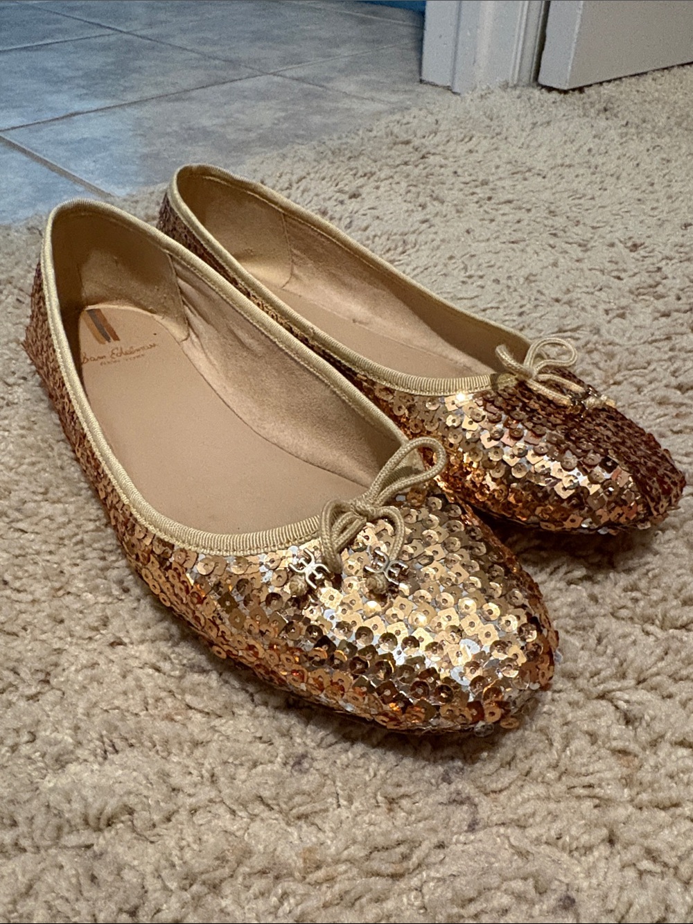 Sam Edelman Sequined Gold Ballet Flats